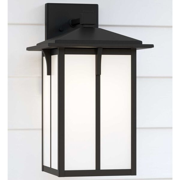Tomek Black One-Light Outdoor Wall Sconce with Etched White Shade, image 3