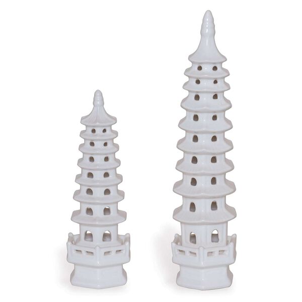 Pagoda White 18-Inch Decorative Object, Set of Two, image 1
