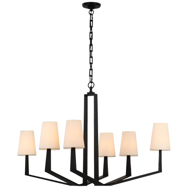 Francesco Large Chandelier in Aged Iron with Linen Shades by Thomas O'Brien, image 1