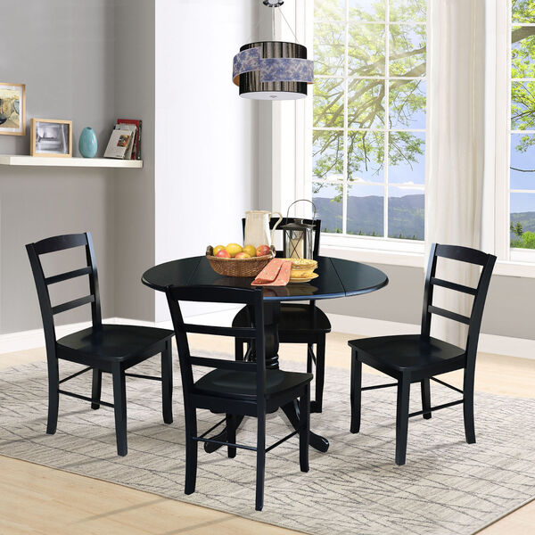 Black 42-Inch Dual Drop Leaf Table with Four Ladder Back Dining Chair, Five-Piece, image 2