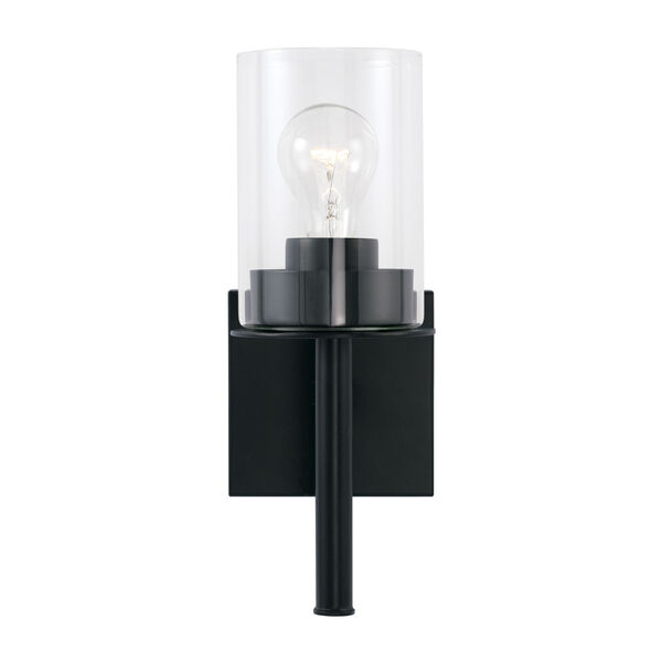 HomePlace Mason Matte Black One-Light Sconce with Clear Glass, image 4