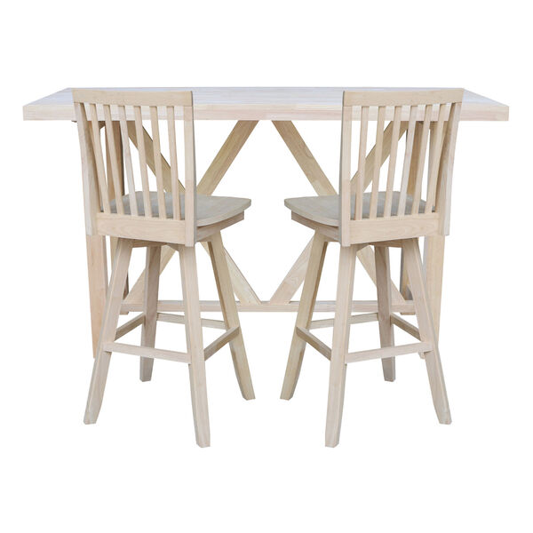 Natural Bar Height Table With Two Slat Back Swivel Bar Stool, Three-Piece, image 2