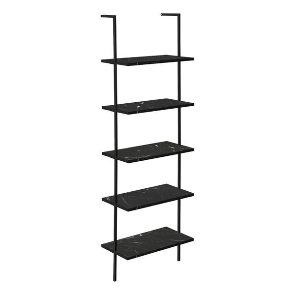 Black Marble Ladder Bookcase with Five Shelves, image 1