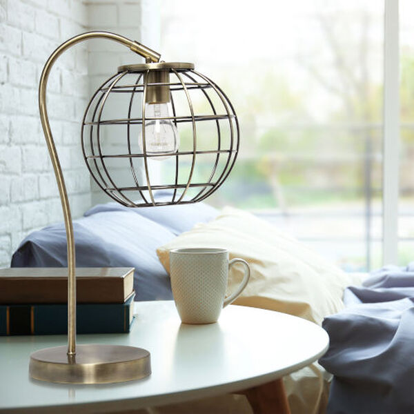 Wired Antique Brass One-Light Cage Table Lamp, image 5