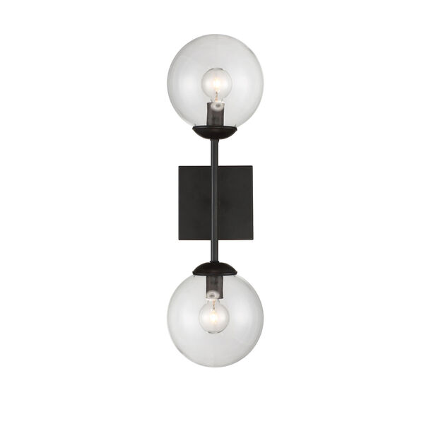 Uptown Black Globe Two-Light Wall Sconce, image 1