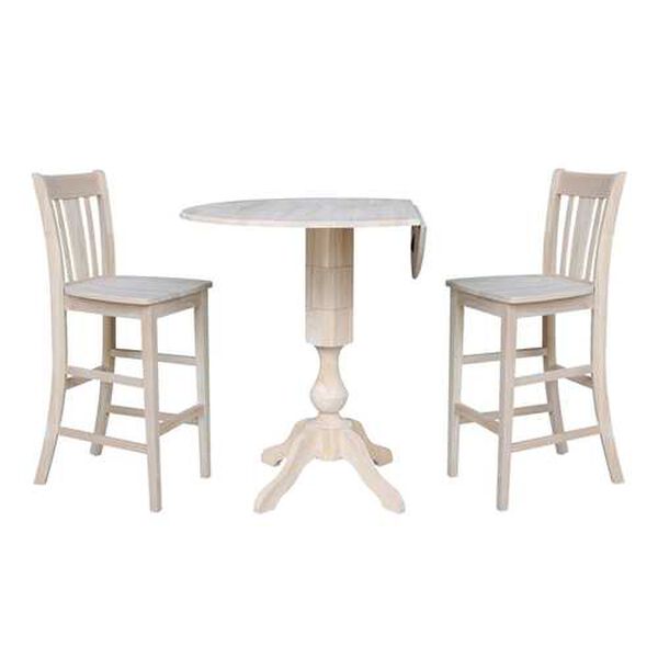 Gray and Beige 42-Inch Round Pedestal Bar Height Table with San Remo Stools, 3-Piece, image 3