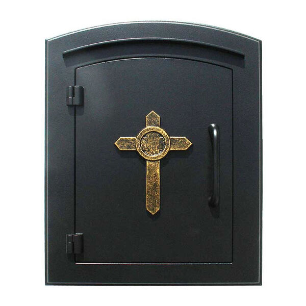 Manchester Black Security Drop Chute Mailbox with Decorative Cross Logo, image 1