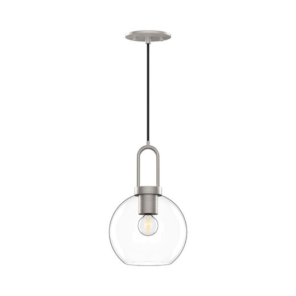 Soji Brushed Nickel Eight-Inch One-Light Mini Pendant with Clear Glass, image 1