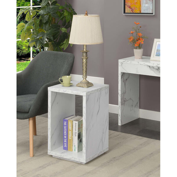Northfield Admiral White Faux Marble End Table with Shelf, image 2