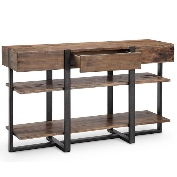 Fulton Industrial Farmhouse Reclaimed Wood Rectangular Console Table in Rustic Honey, image 2