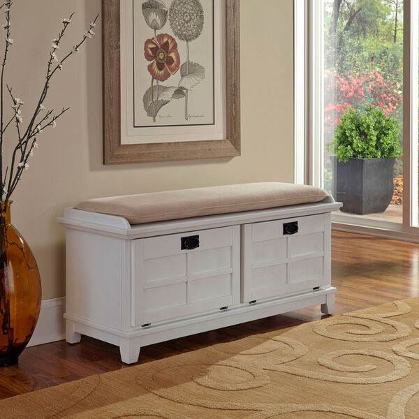 Arts and Crafts White Upholstered Storage Bench, image 1