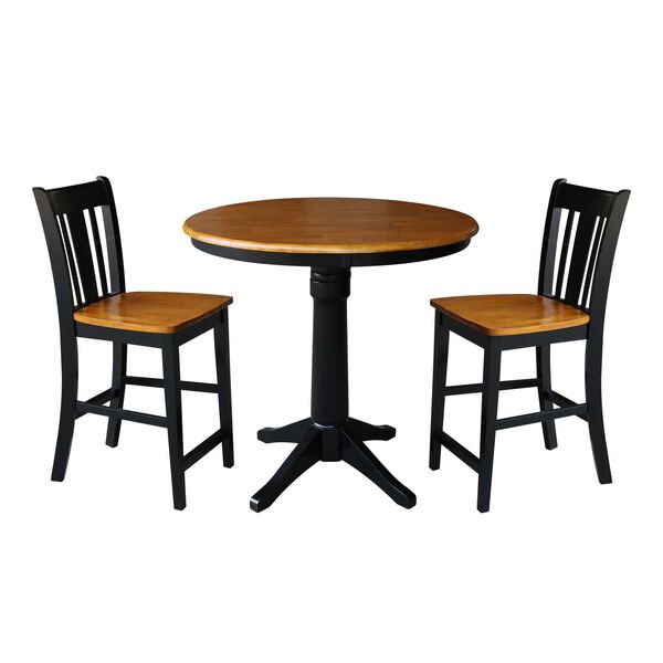 Black and Cherry Round Top Pedestal Table with Counter Height Stools, 3-Piece, image 1