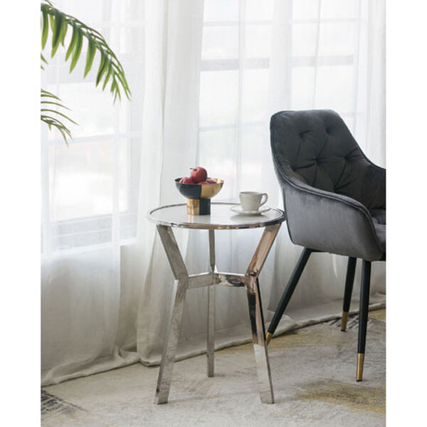 Silver White End Table with Marble Top, image 2