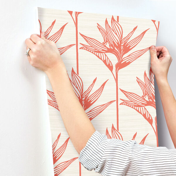 Tropics Coral Bird of Paradise Pre Pasted Wallpaper - SAMPLE SWATCH ONLY, image 3