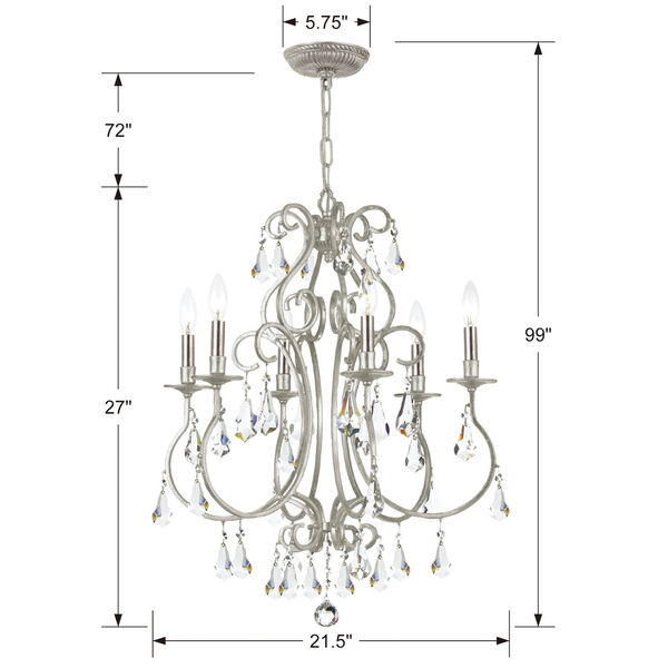 Ashton Old Silver Six-Light Chandelier with Hand Polished Crystal, image 4