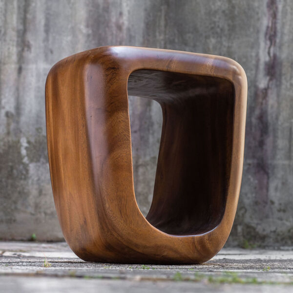 Loophole Brown Wooden Accent Stool, image 6