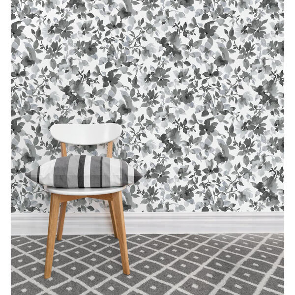 Watercolor Black Floral Peel and Stick Wallpaper - SAMPLE SWATCH ONLY, image 2
