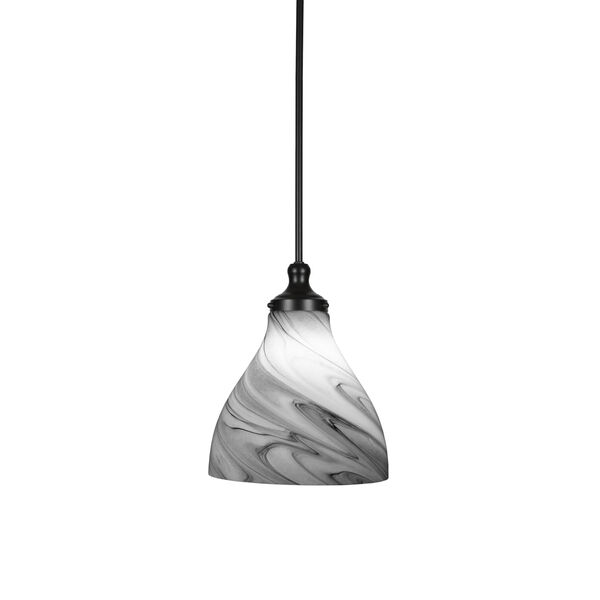 Juno Matte Black 12-Inch One-Light Stem Hung Pendant with Onyx Swirl Glass Shade, image 1