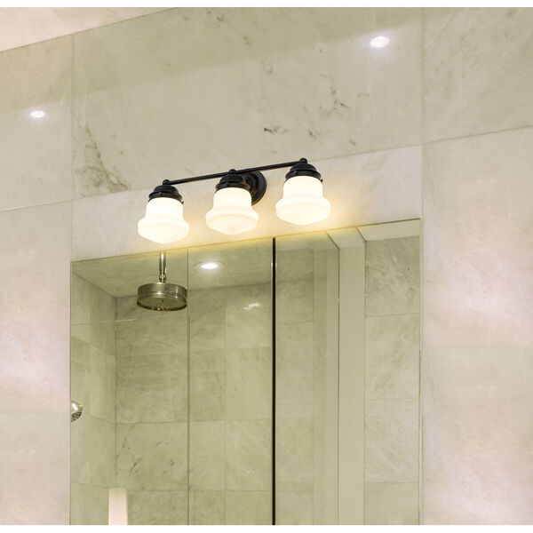 Vaughn Matte Black Three-Light Bath Vanity with Matte Opal Shade, image 3