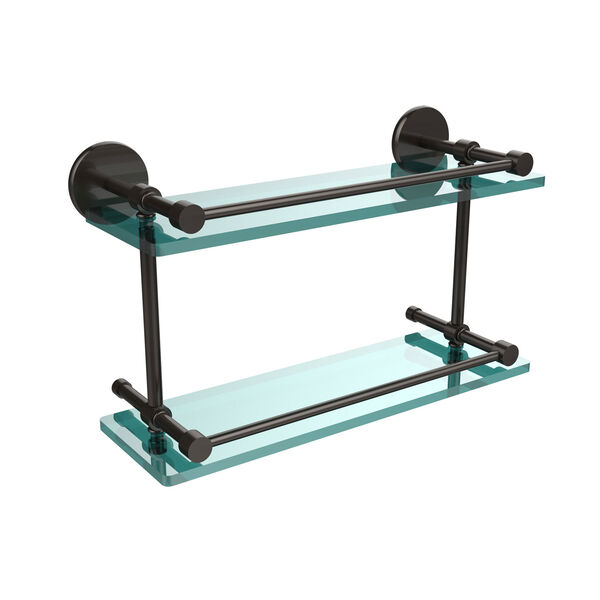 16 Inch Tempered Double Glass Shelf with Gallery Rail, Oil Rubbed Bronze, image 1