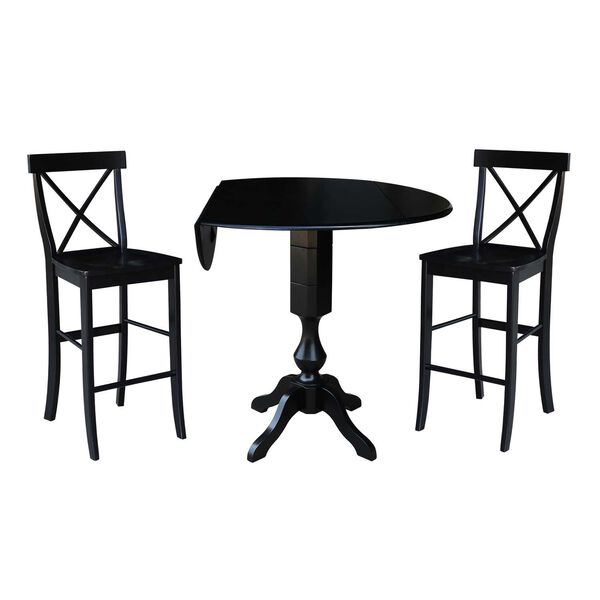 Black Round Pedestal Bar Height Table with X-Back Stools, 3-Piece, image 3