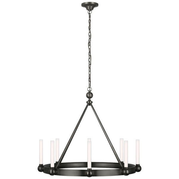 Jeffery Medium Ring Chandelier in Bronze with White Glass by Thomas O'Brien, image 1