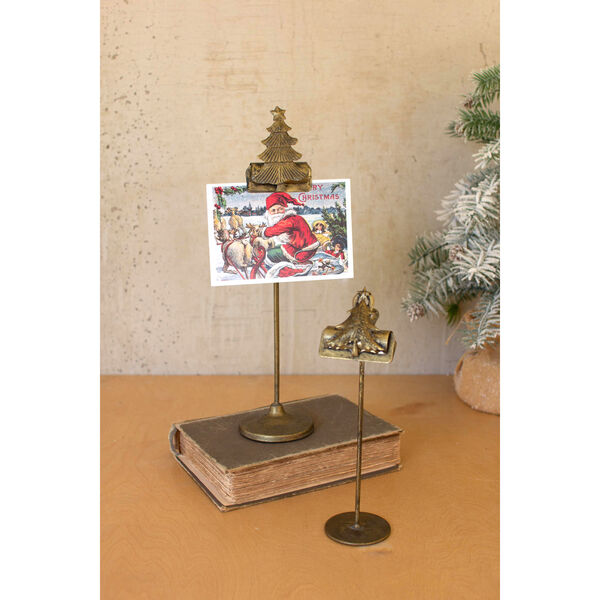 Gold Antiqued Christmas Tree Card Clips on Stands, Set of Two, image 1