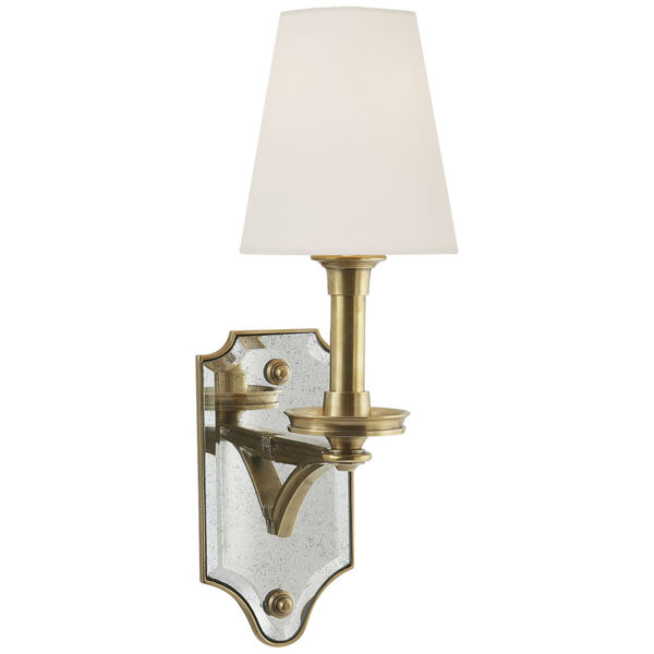 Verona Mirrored Sconce in Hand-Rubbed Antique Brass with Linen Shade by Thomas O'Brien, image 1