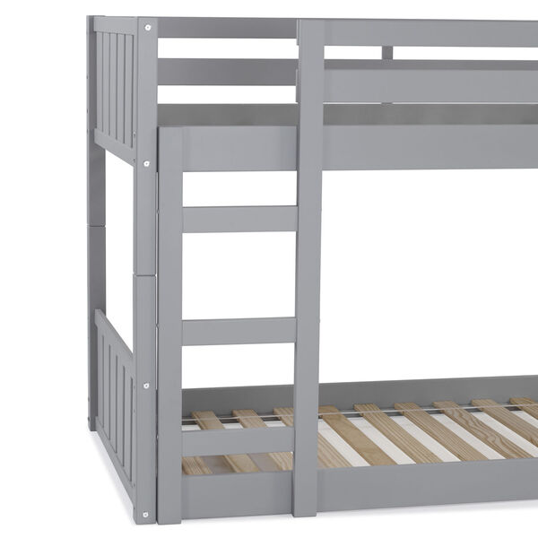 Solid Wood Slat Grey Twin Bunk Bed, image 4