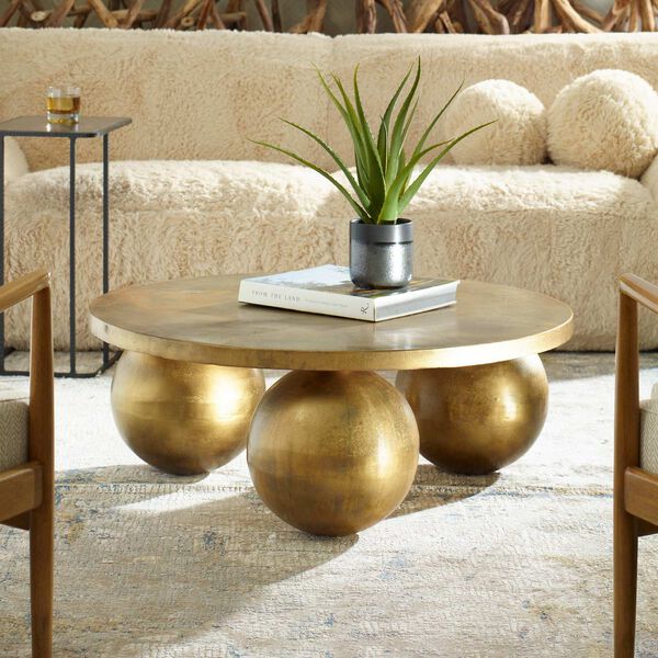 Triplet Antique Brass Coffee Table, image 1