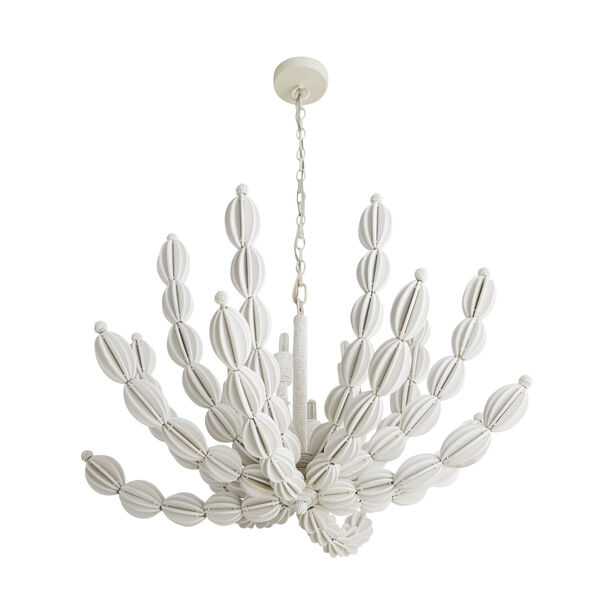 Indi White Wood and Coco Shell Six-Light Chandelier, image 6