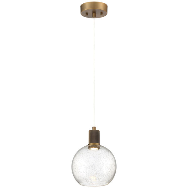Port Nine Brass-Antique and Satin Globe Outdoor Intergrated LED Pendant with Clear Glass, image 1