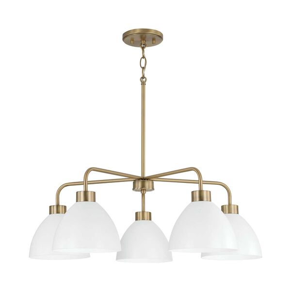 Ross Aged Brass and White Five-Light Chandelier, image 1