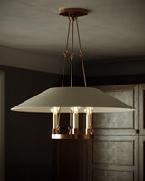 <p>Archive Chandelier in Patina Brass and Natural Linen</p>