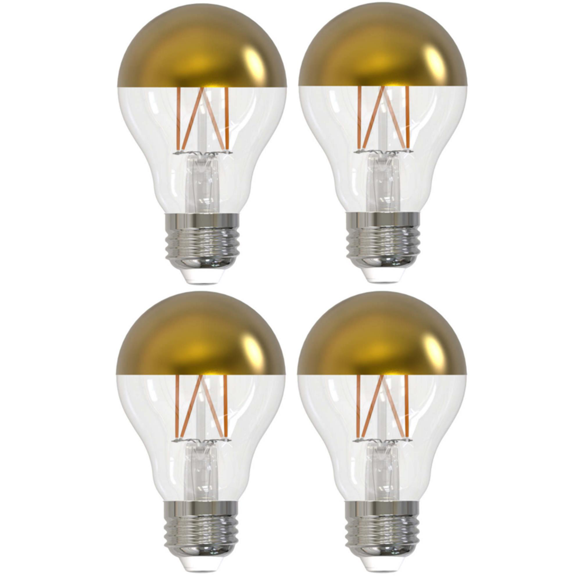 5 Watt LED A19 2700K Filament Half Gold E26 Fully Compatible Dimming (4 Pack)