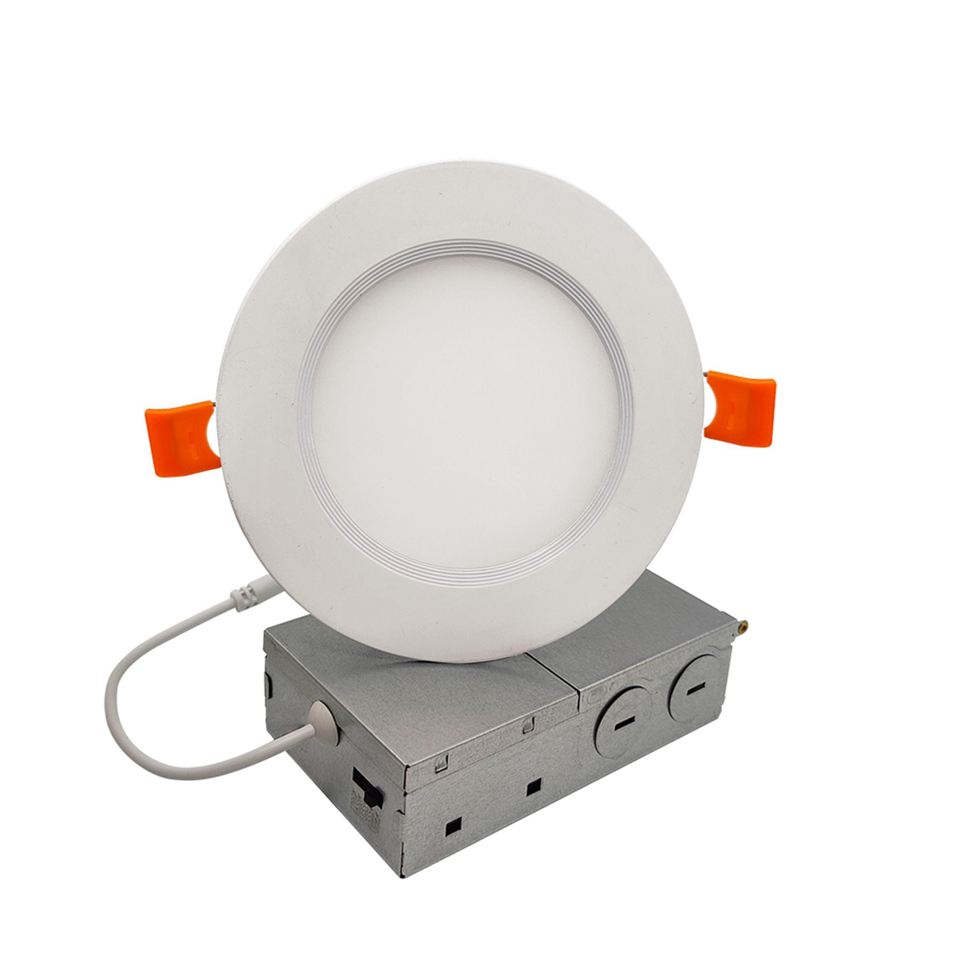 9 Watt LED 4 Inch Recessed Downlight With Metal Jbox & Baffle White Round Dimmable 90CRI 2700K 120 Volt