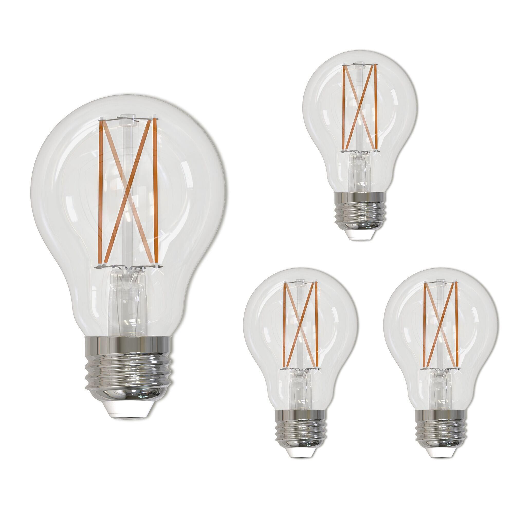 9 Watt LED A19 2700K Filament Clear E26 Fully Compatible Dimming (4 Pack)