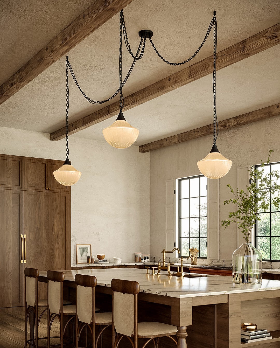 <p>Farrah Multi Light Pendant in Matte Black and Glossy Ribbed Opal Glass</p>