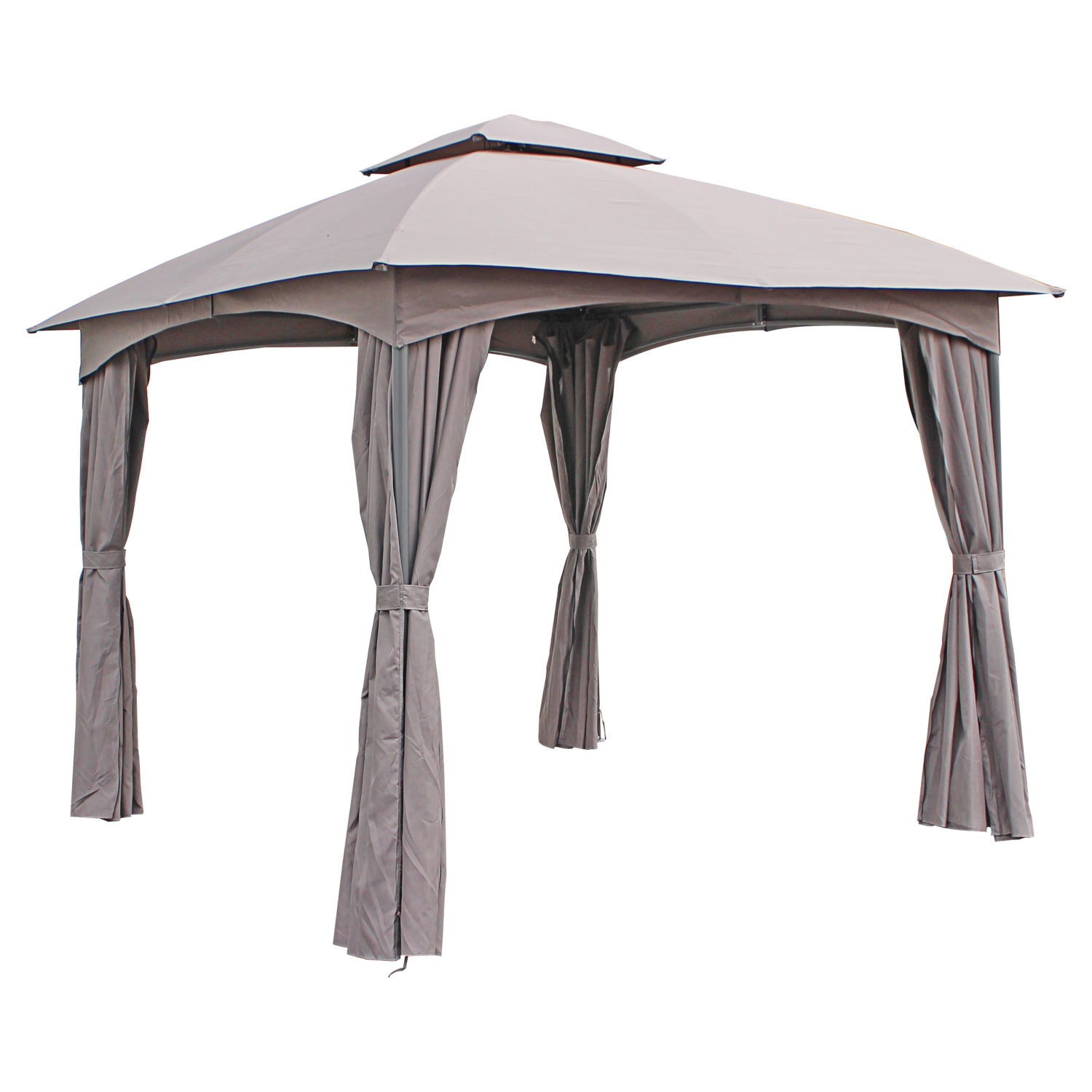 St. Kitts Gray 10 Ft. Steel Dome-Top Gazebo With Curtain