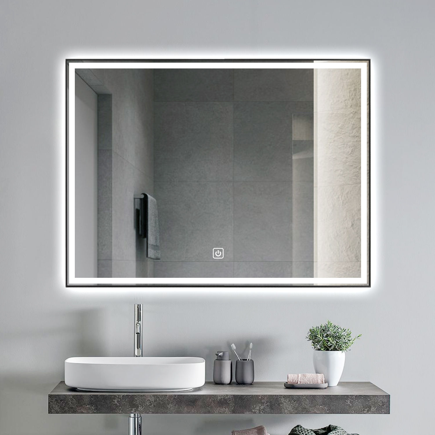 Vanta Black 24 X 32-Inch Rectangular Framed Led Bathroom Mirror