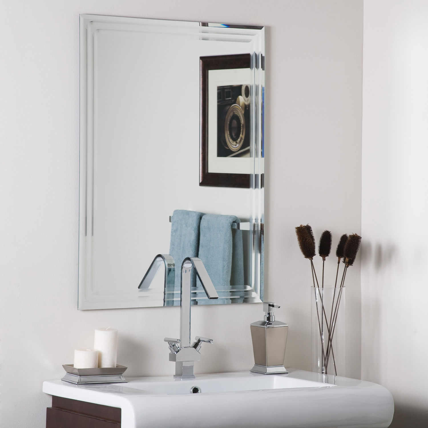 Tri Bev Silver 24 X 40-Inch Rectangular Beveled Frameless Bathroom Mirror