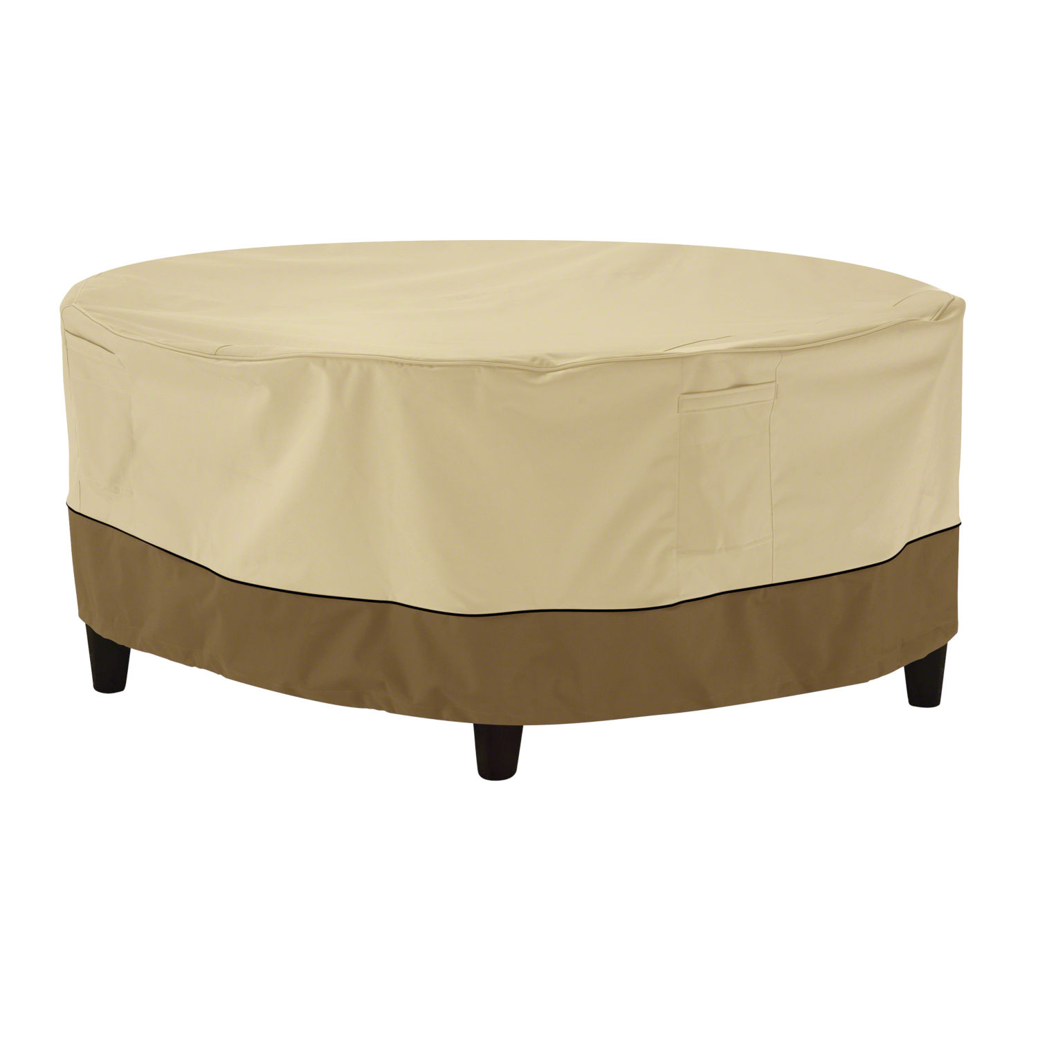 Ash Beige And Brown Round Patio Ottoman And Coffee Table Cover