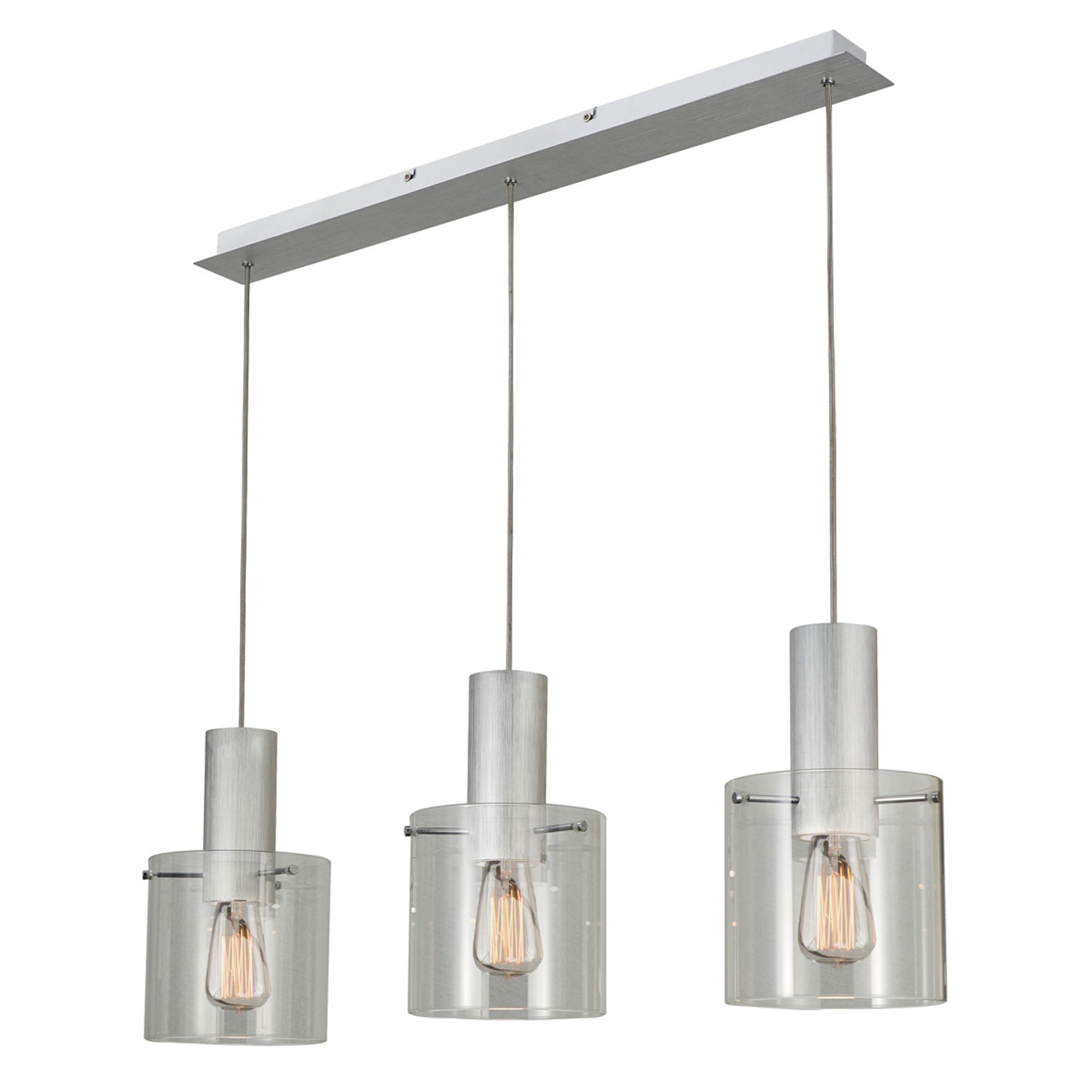 Henley Brushed Aluminium Three-Light Island Pendant With Clear Glass