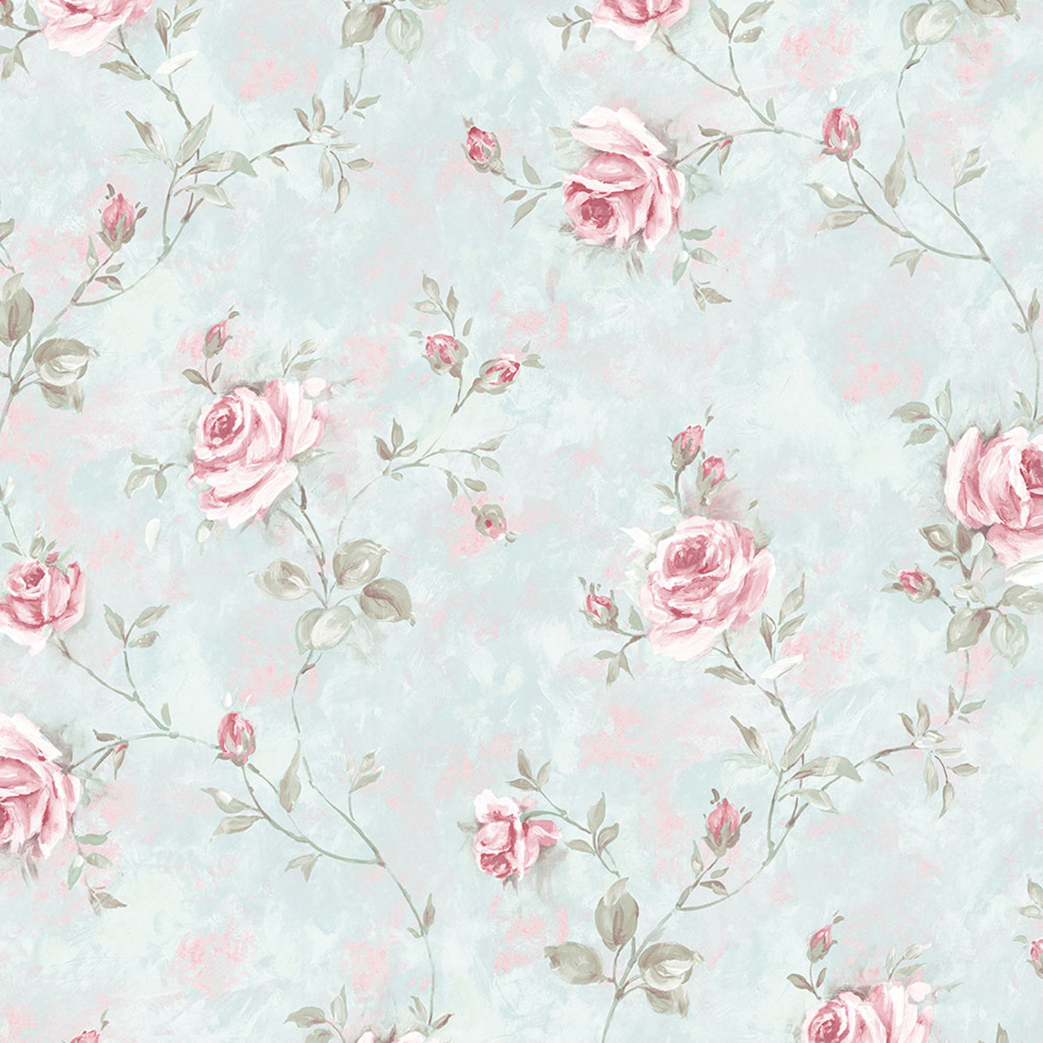 Painted Rose Trail Turquoise And Pink Wallpaper