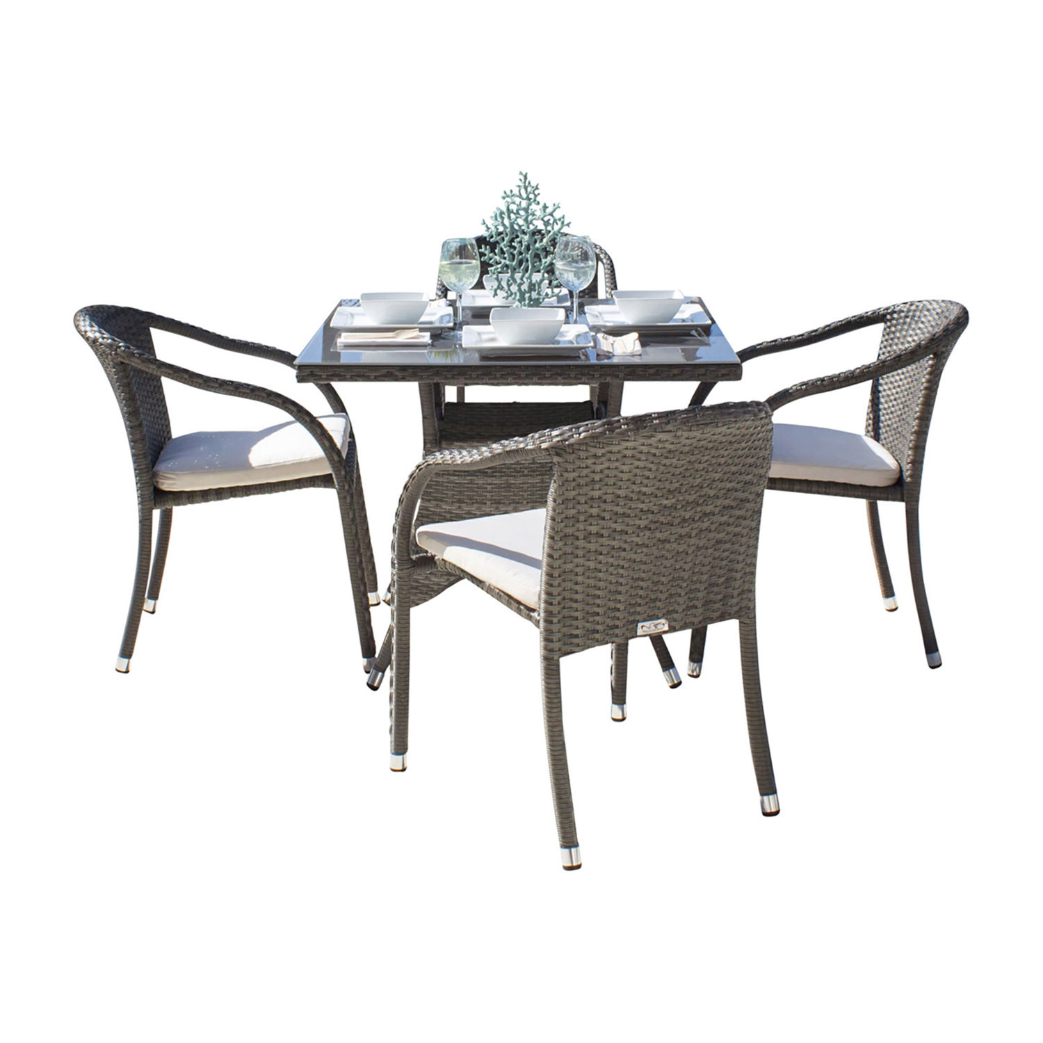 Ultra Canvas Navy Five-Piece Stackable Woven Armchair Dining Set With Cushions