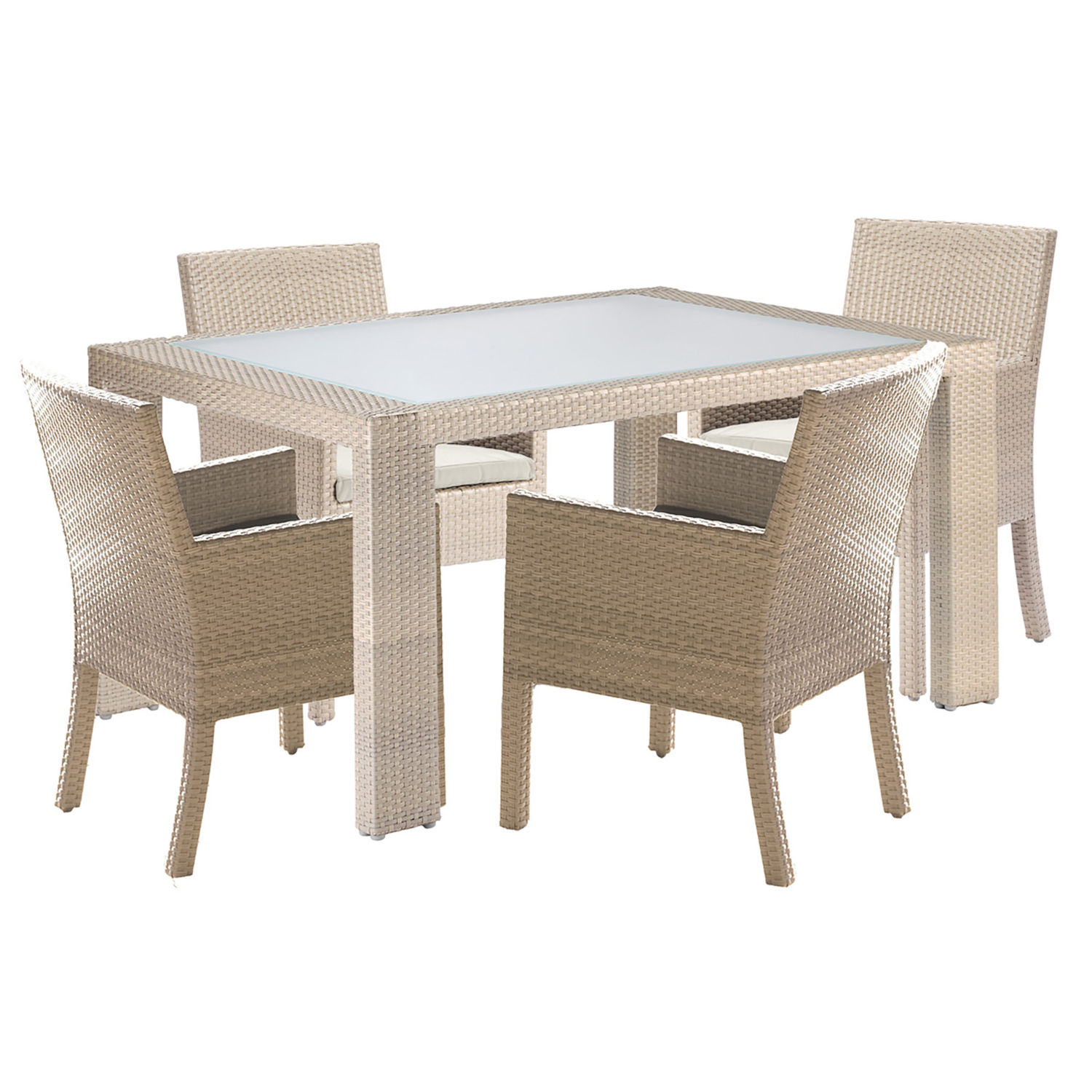 Rubix Canvas Natural Five-Piece Armchair Dining Set With Cushions