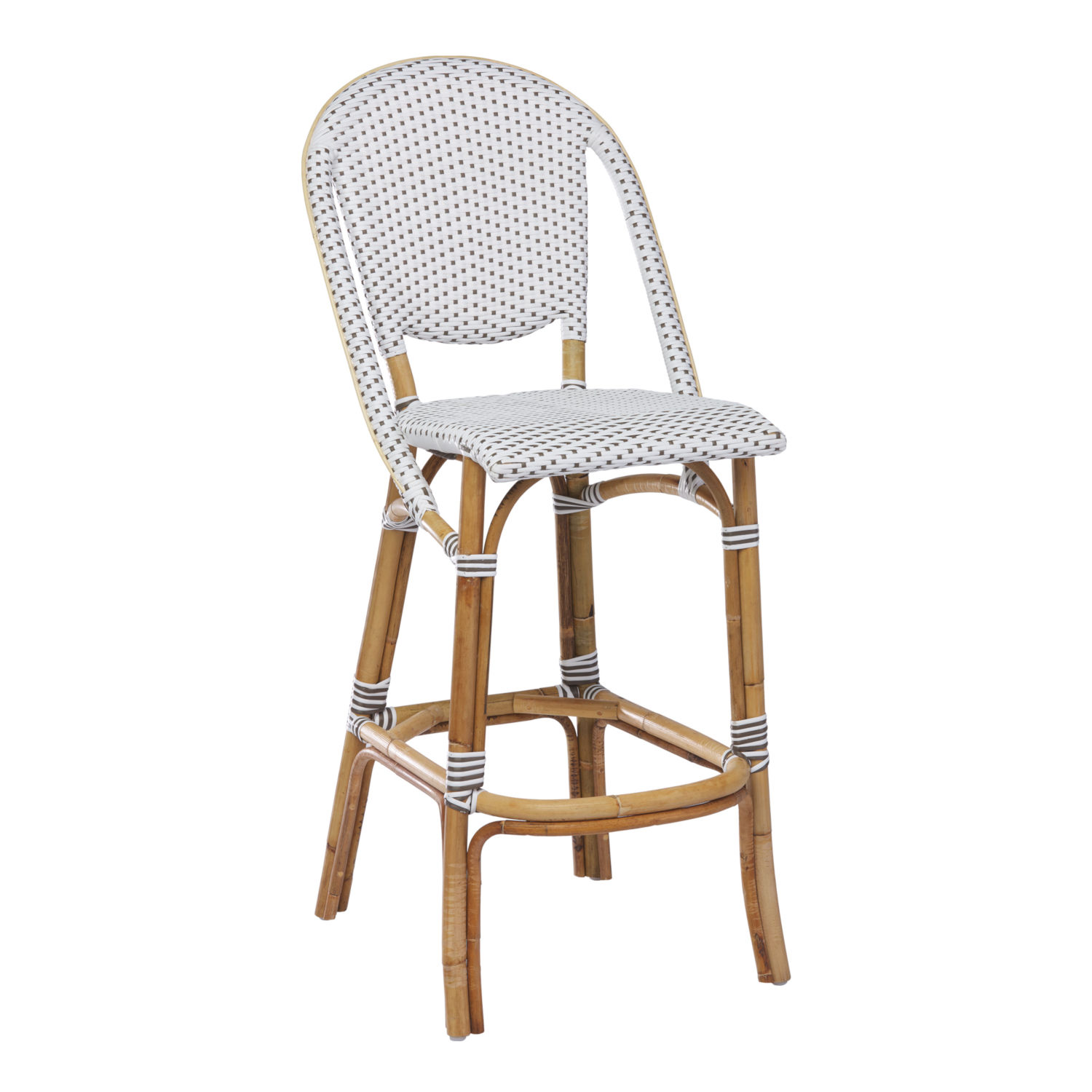 Sofie Natural Rattan And White With Cappuccino Dots Bar Stool