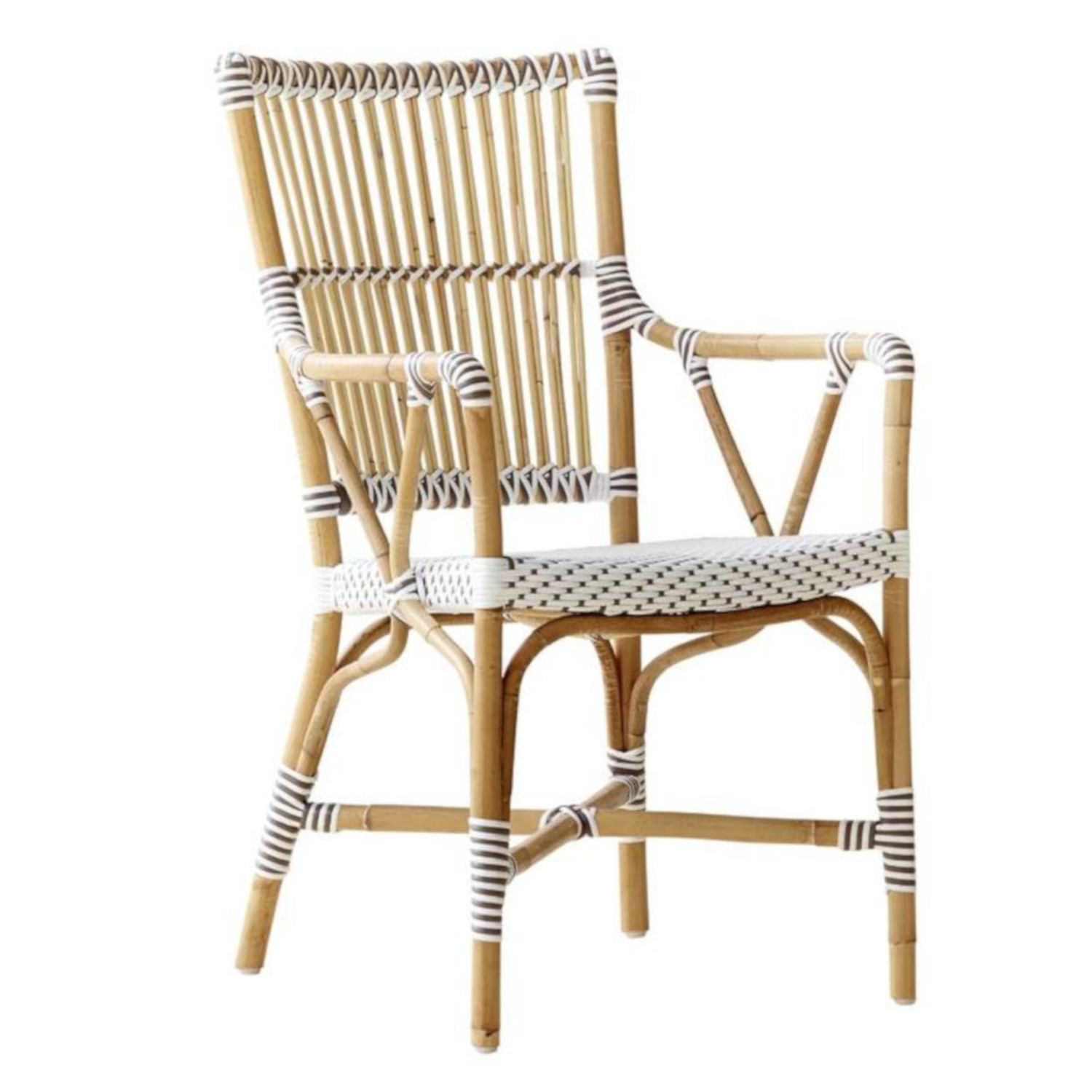 Monique Natural Rattan And White With Cappuccino Dots Bistro Armchair