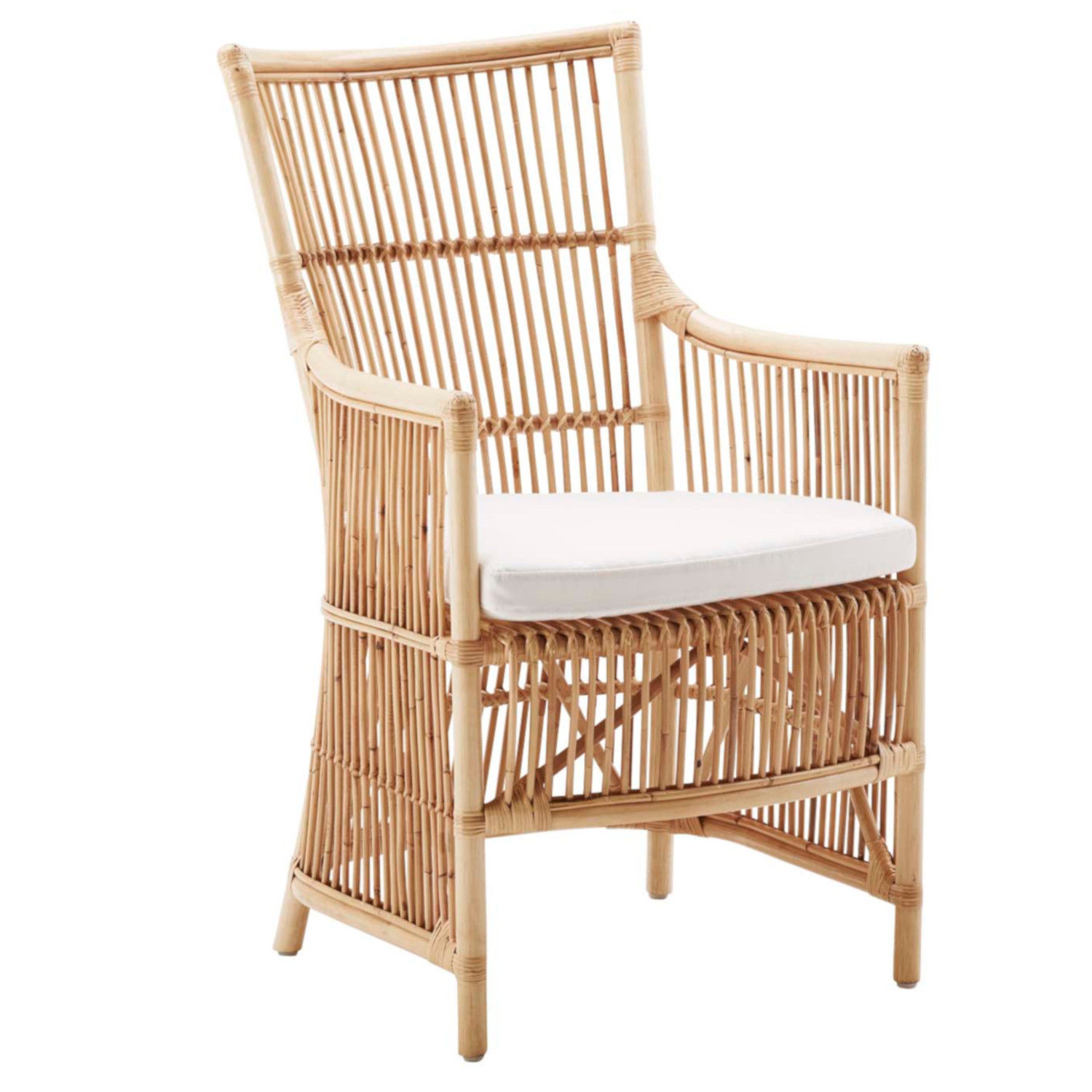 Davinci Natural Rattan Armchair With Polyester Snow White Cushion