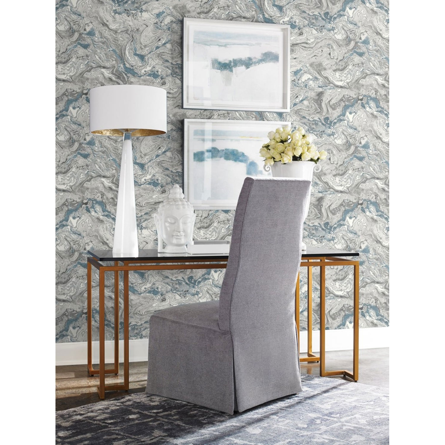 Lillian August Luxe Haven Blue Faux Marble Peel And Stick Wallpaper